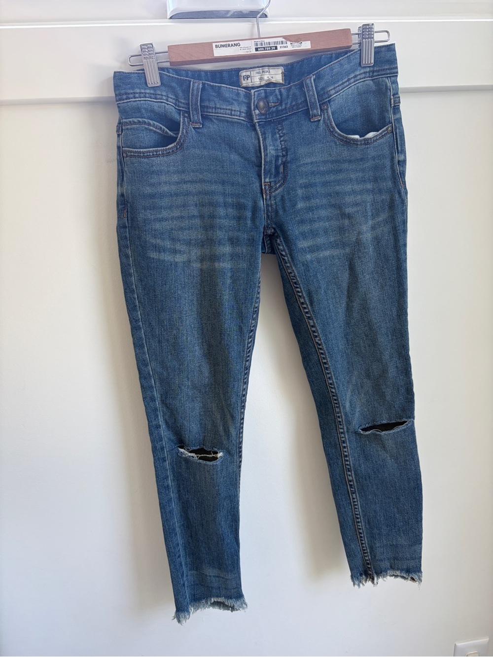 Free People Blue Skinny Jeans with Distressed Knees